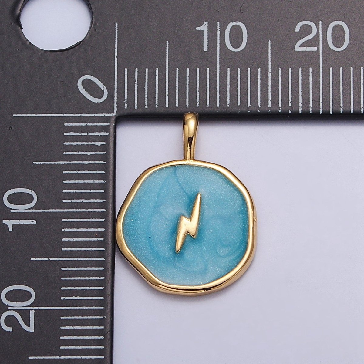 Teal Enamel Lightning Bolt Medallion Charm, 14K Gold Filled Enamel Bolt Charm for Necklace Bracelet Jewelry Making Supply, 18x13mm I-080