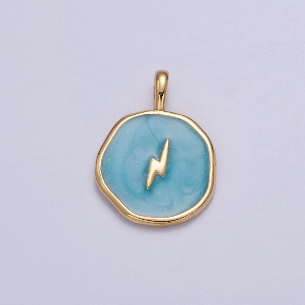 Teal Enamel Lightning Bolt Medallion Charm, 14K Gold Filled Enamel Bolt Charm for Necklace Bracelet Jewelry Making Supply, 18x13mm I-080