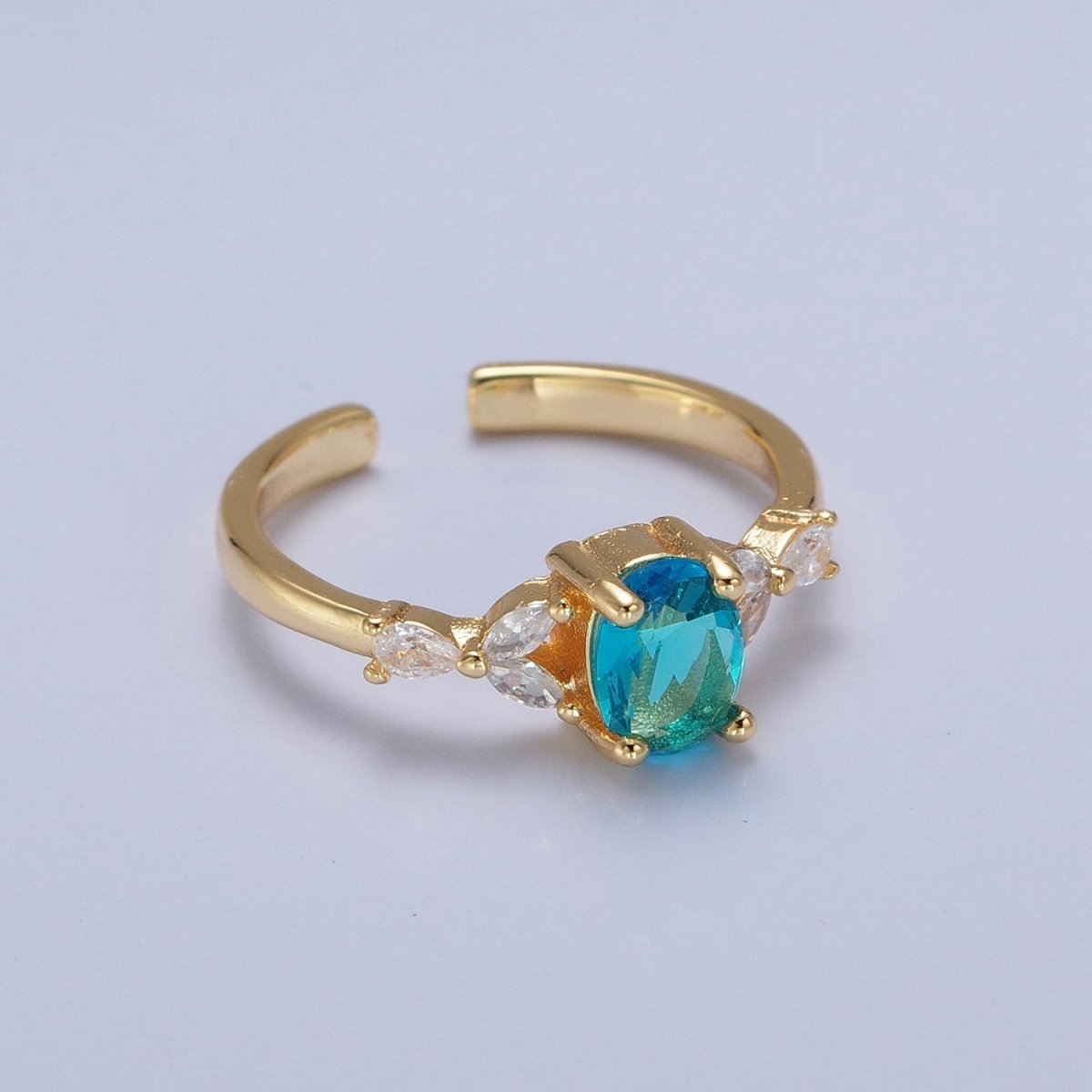 Teal Oval Cubic Zirconia Promise Ring O-781 - DLUXCA