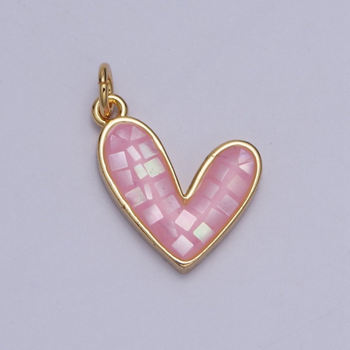 Teal, White, Pink, Purple, Green, Blue Shell Opal Heart Love Gold Charm For Jewelry Making AG-048~AG-053