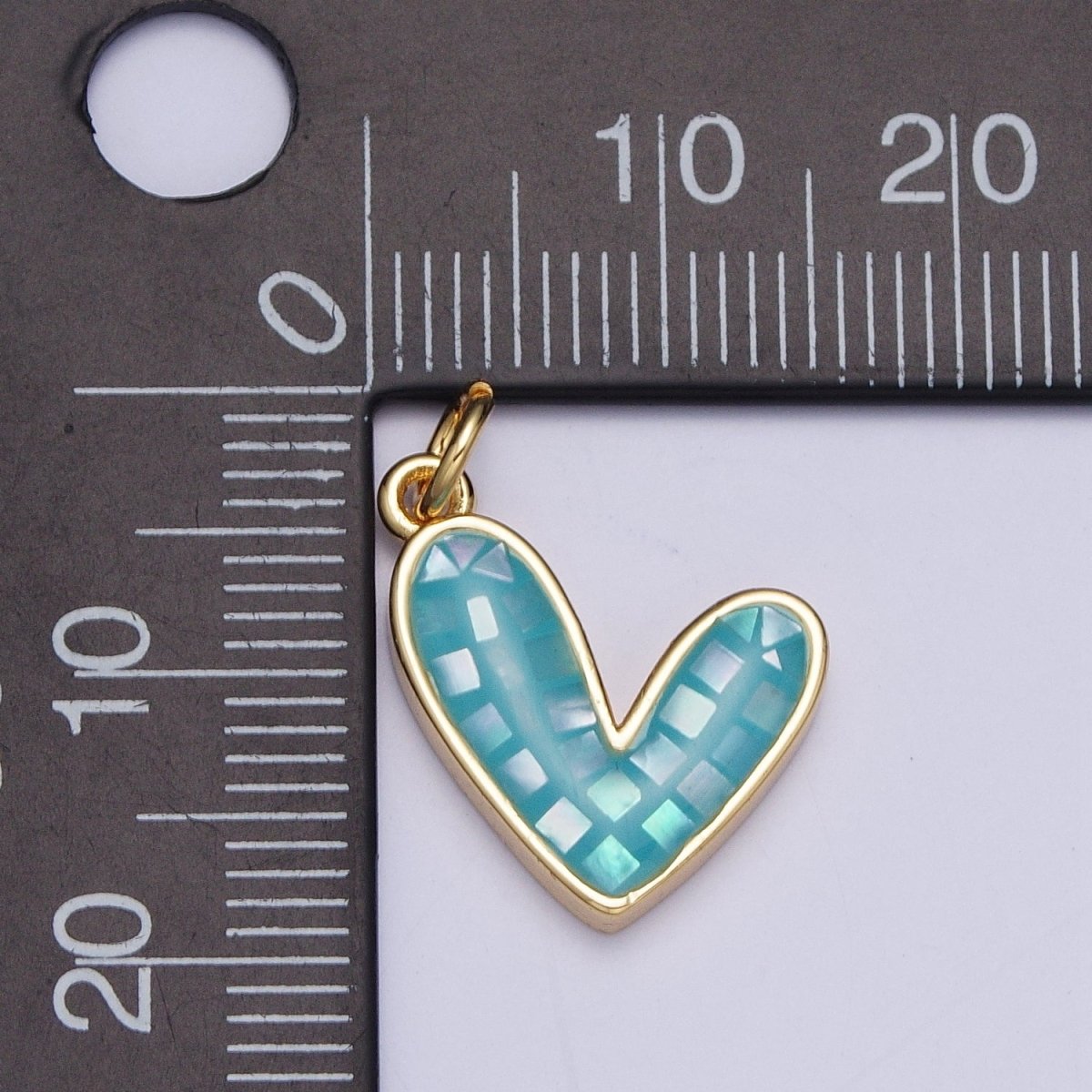 Teal, White, Pink, Purple, Green, Blue Shell Opal Heart Love Gold Charm For Jewelry Making AG-048~AG-053