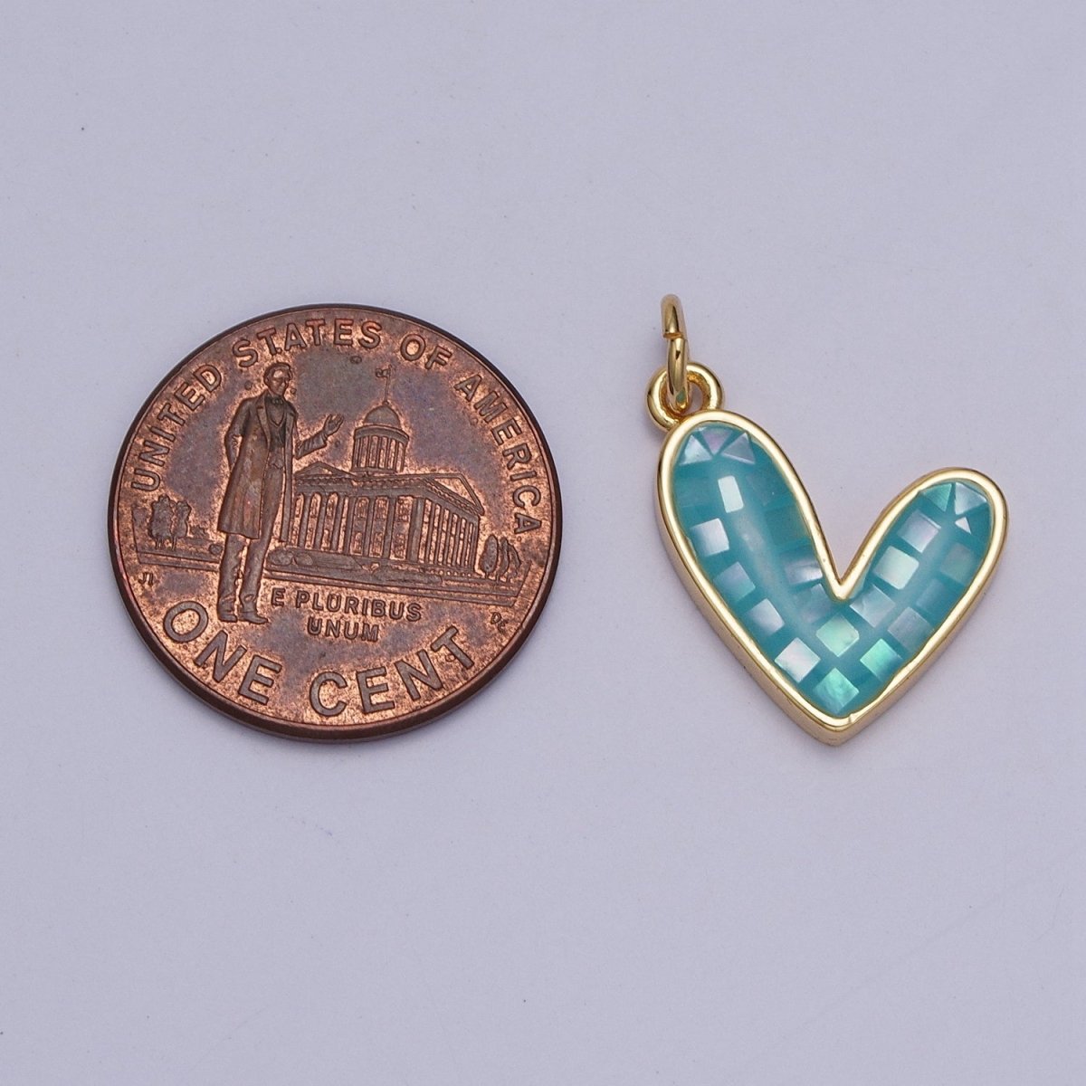 Teal, White, Pink, Purple, Green, Blue Shell Opal Heart Love Gold Charm For Jewelry Making AG-048~AG-053