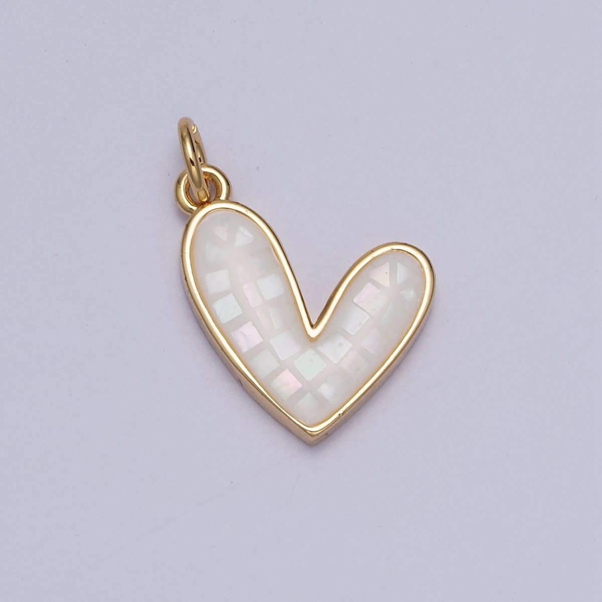Teal, White, Pink, Purple, Green, Blue Shell Opal Heart Love Gold Charm For Jewelry Making AG-048~AG-053