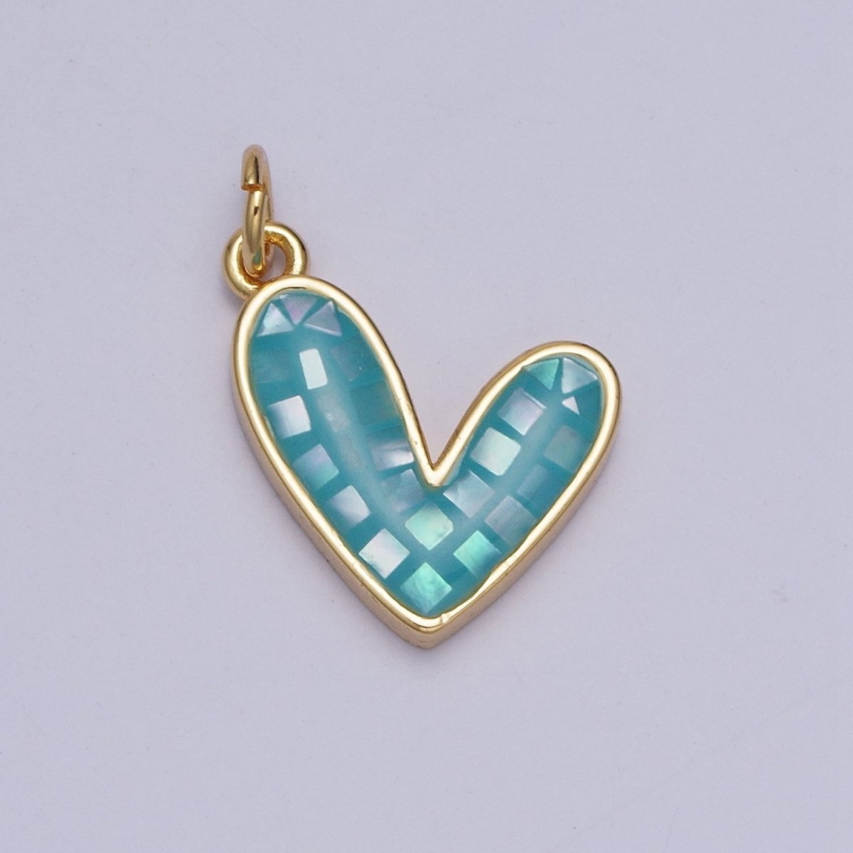 Teal, White, Pink, Purple, Green, Blue Shell Opal Heart Love Gold Charm For Jewelry Making AG-048~AG-053