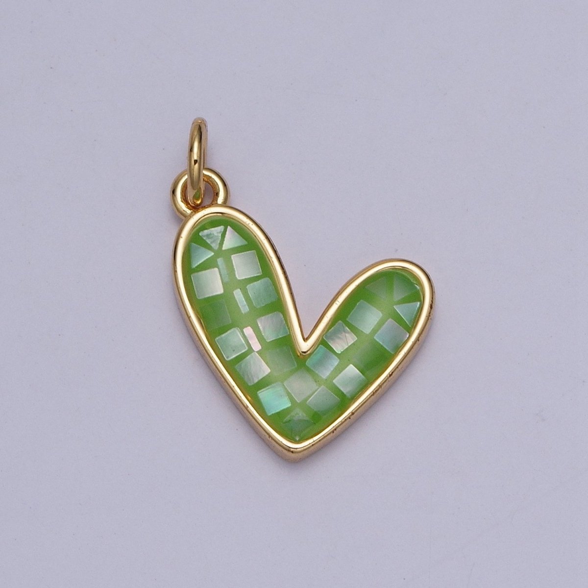 Teal, White, Pink, Purple, Green, Blue Shell Opal Heart Love Gold Charm For Jewelry Making AG-048~AG-053