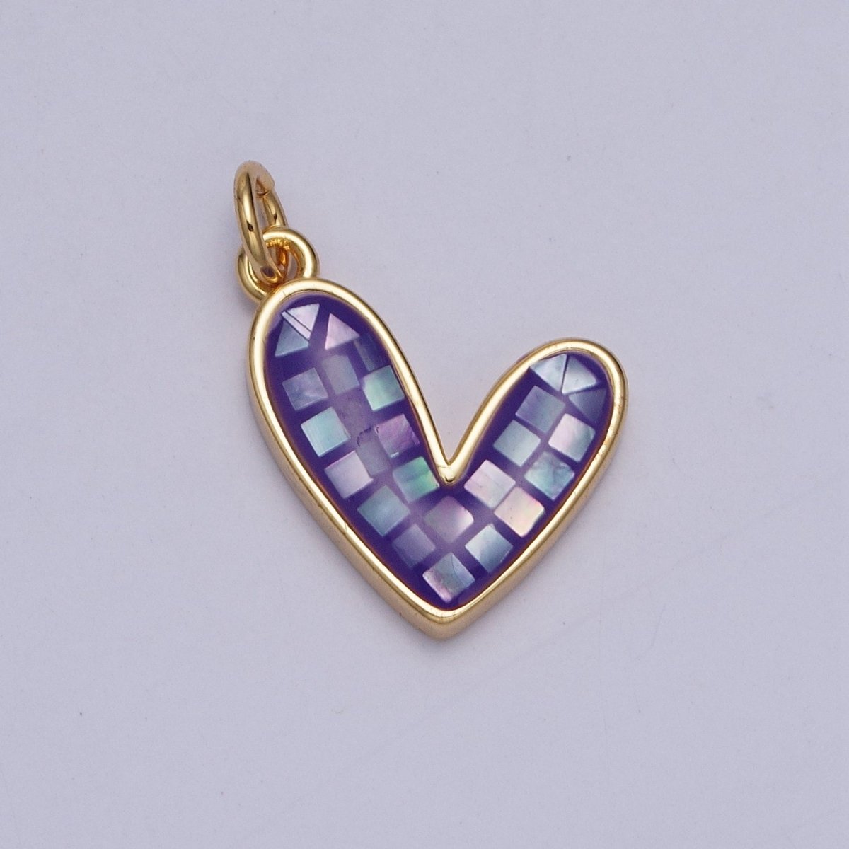 Teal, White, Pink, Purple, Green, Blue Shell Opal Heart Love Gold Charm For Jewelry Making AG-048~AG-053
