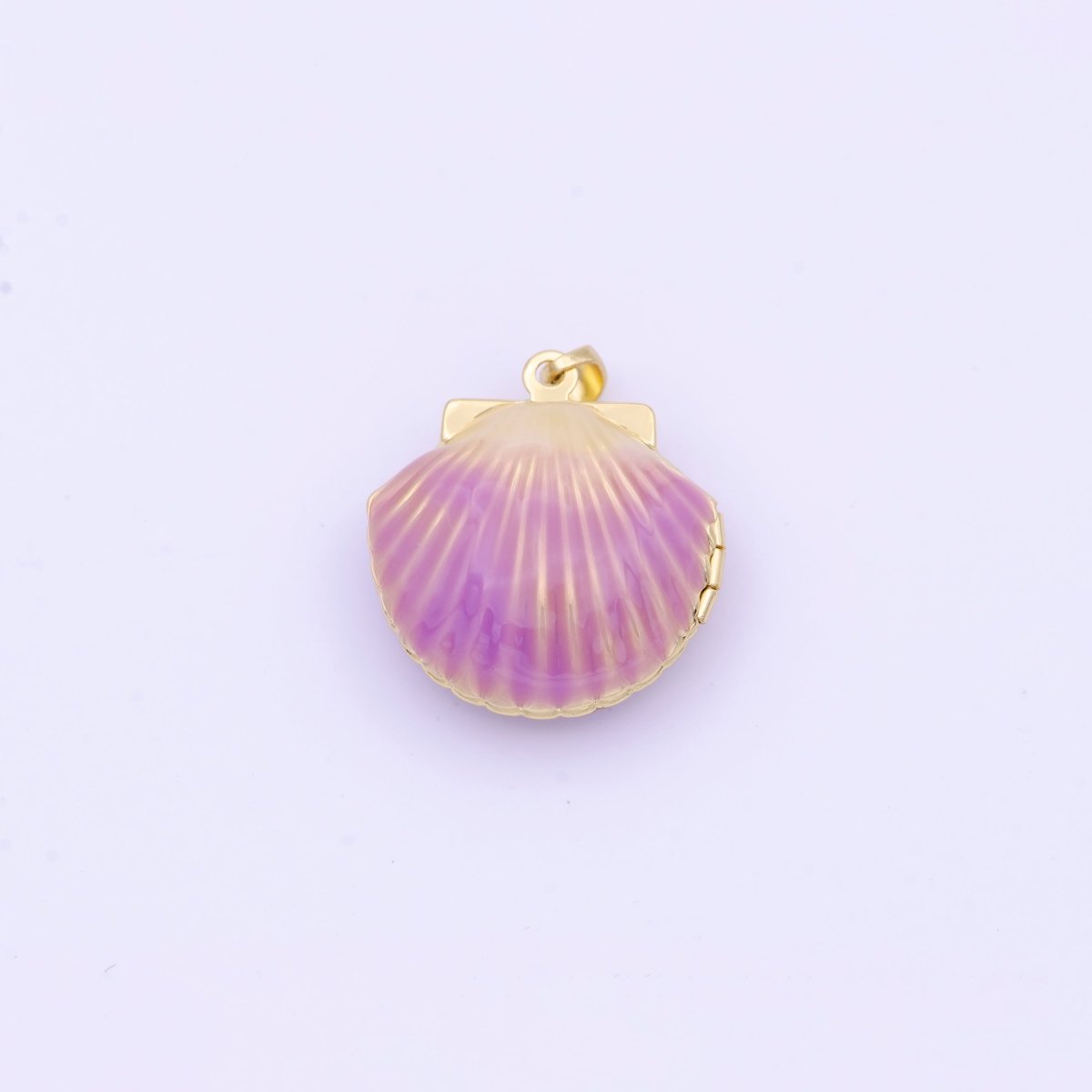 Teal/Purple Enamel Clam Sea Shell Gold Locket Pendant Beach Jewelry  H-779 H-902