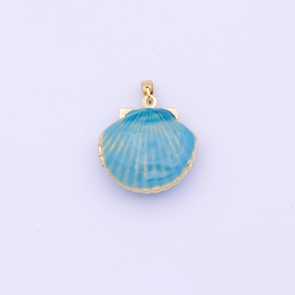 Teal/Purple Enamel Clam Sea Shell Gold Locket Pendant Beach Jewelry  H-779 H-902