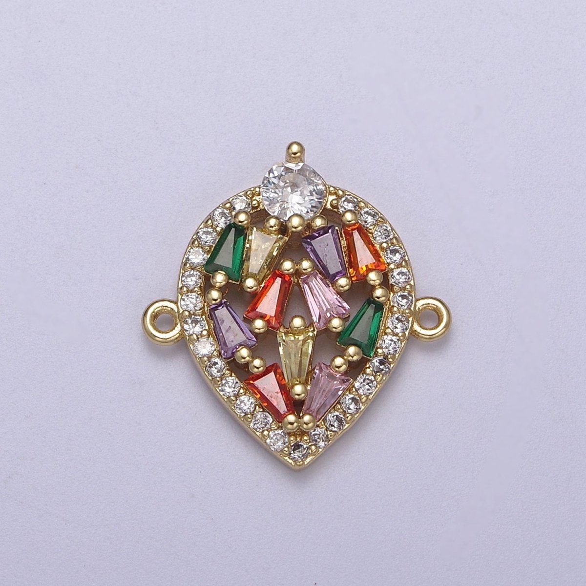 Tear Drop connectors, CZ charms gold filled Rainbow crystal charms for bracelet, teardrop crystal jewelry link connector F-212 - DLUXCA