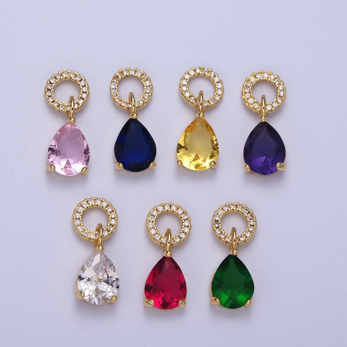 Teardrop Cubic Zirconia Micro Paved Round Bail Charm | C-280 C-282 C-284 C-286  C-290