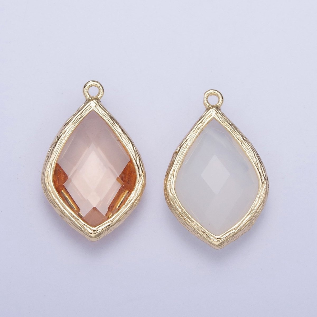 Teardrop Milky White & Peach Cubic Zirconia Gold Charm For Jewelry Necklace Bracelet Component AG-005 AG-006