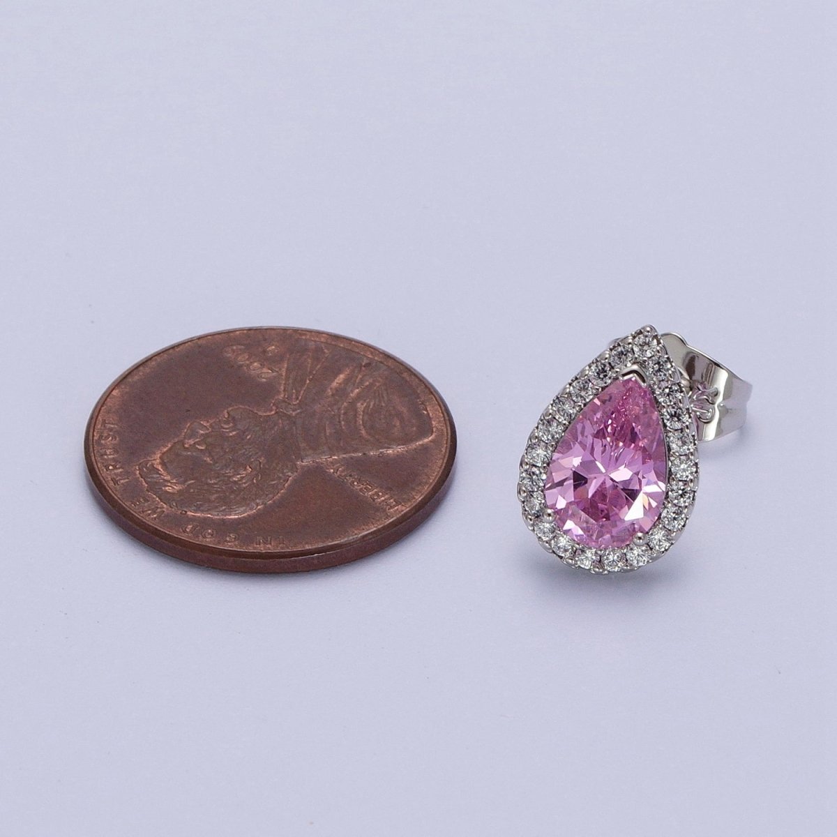 Teardrop Pave Earrings, Pave Halo Stud Earrings, Cubic Zirconia Stone Studs, Silver CZ Diamond Earrings AD-003 AD-004 AD-005