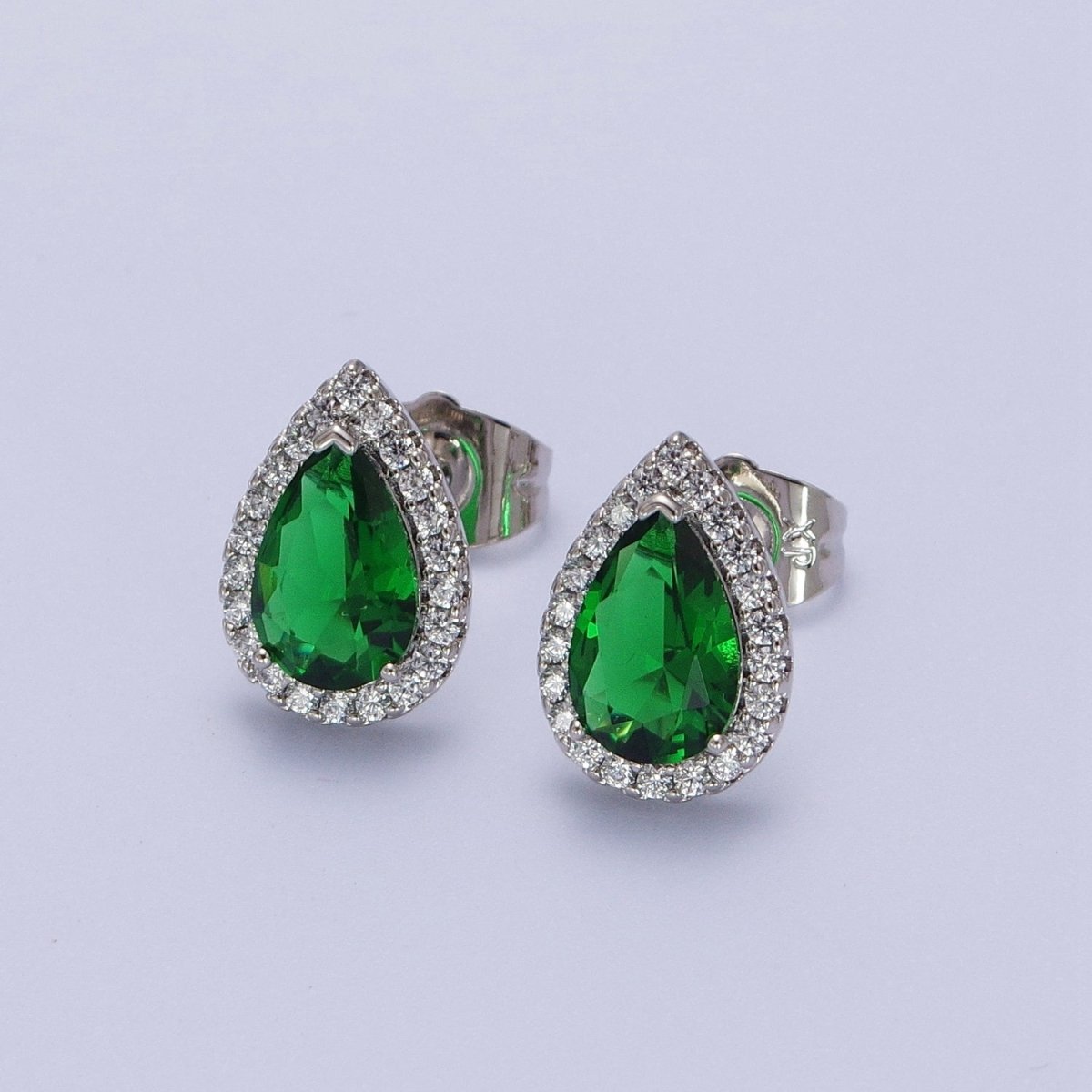Teardrop Pave Earrings, Pave Halo Stud Earrings, Cubic Zirconia Stone Studs, Silver CZ Diamond Earrings AD-003 AD-004 AD-005