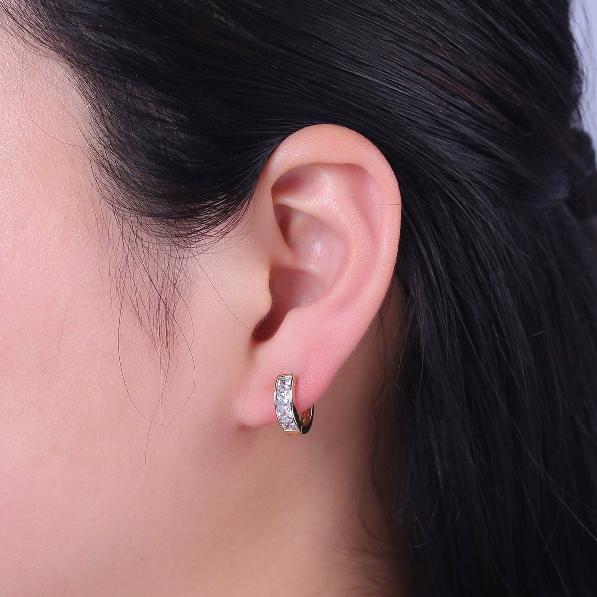 OS Thick CZ Huggie Hoops, Bold Huggies, Thick Pave Huggie, Thick Diamond Huggie, 14k Gold Filled V-148