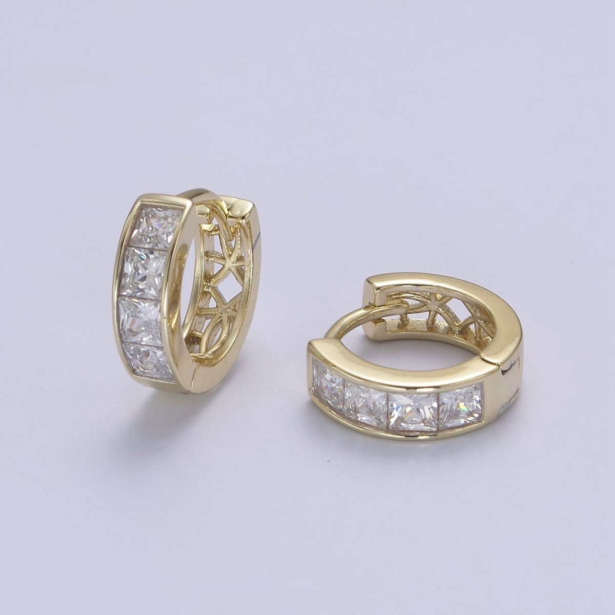 OS Thick CZ Huggie Hoops, Bold Huggies, Thick Pave Huggie, Thick Diamond Huggie, 14k Gold Filled V-148