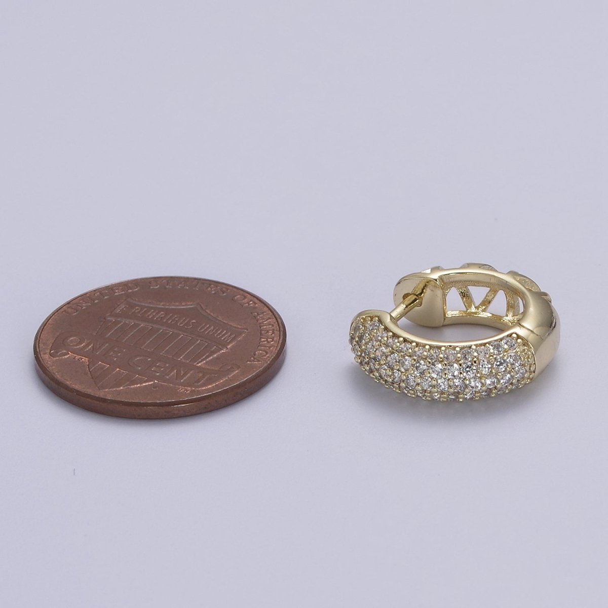 Thick CZ Huggies, Bold Diamond Earrings, 14K Gold Filled Huggie Chunky Pave Huggies V-157 - DLUXCA
