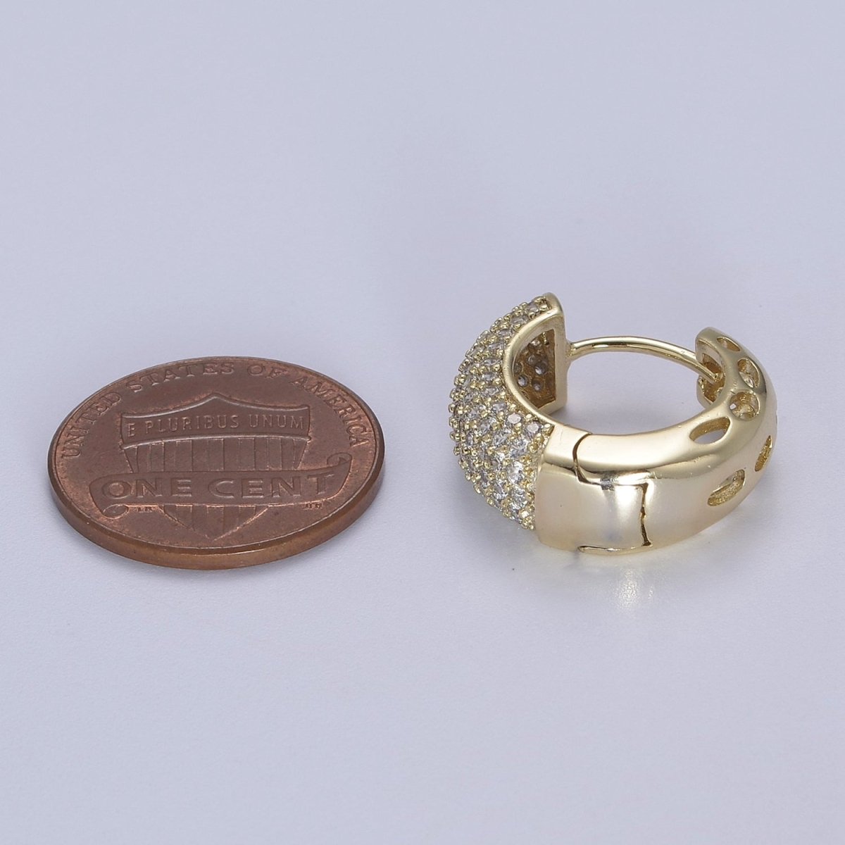 Thick Gold Hoop 18mm Earring 14k Gold Filled CZ Huggie Earring Jewelry V-143 - DLUXCA