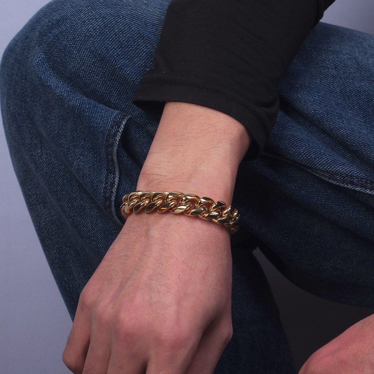 Thick Gold Miami Cuban Curb Chain Bracelet 10mm 12mm 14mm Stainless Steel Chain Men Bracelet | WA-1720 to WA-1722 Clearance Pricing