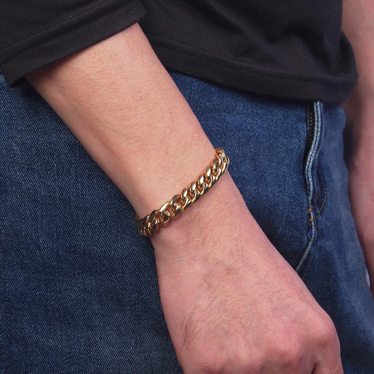 Thick Gold Miami Cuban Curb Chain Bracelet 10mm 12mm 14mm Stainless Steel Chain Men Bracelet | WA-1720 to WA-1722 Clearance Pricing