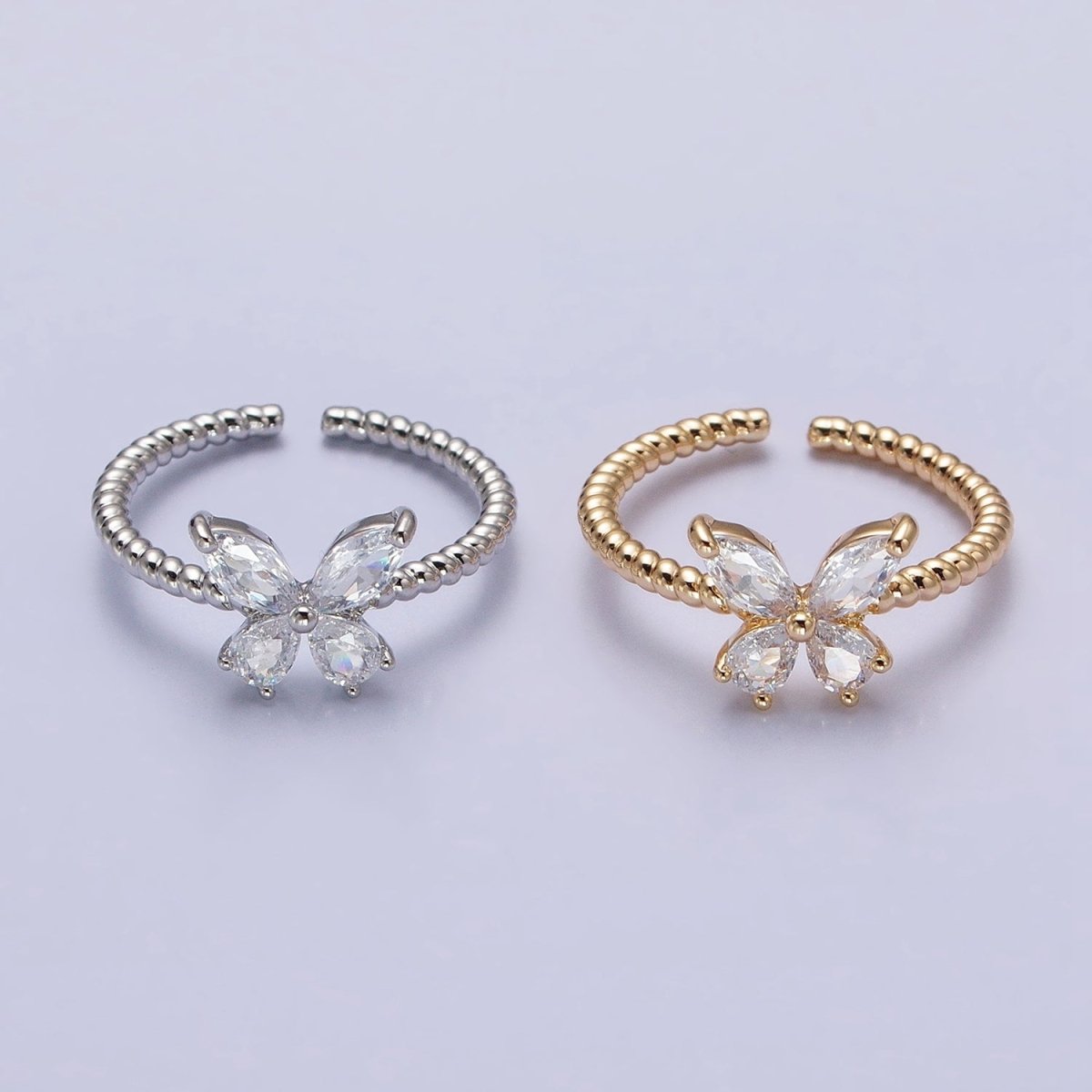 Thin Butterfly Ring CZ Mariposa Ring Open Adjustable Ring Rope Band O-1817 O-1818