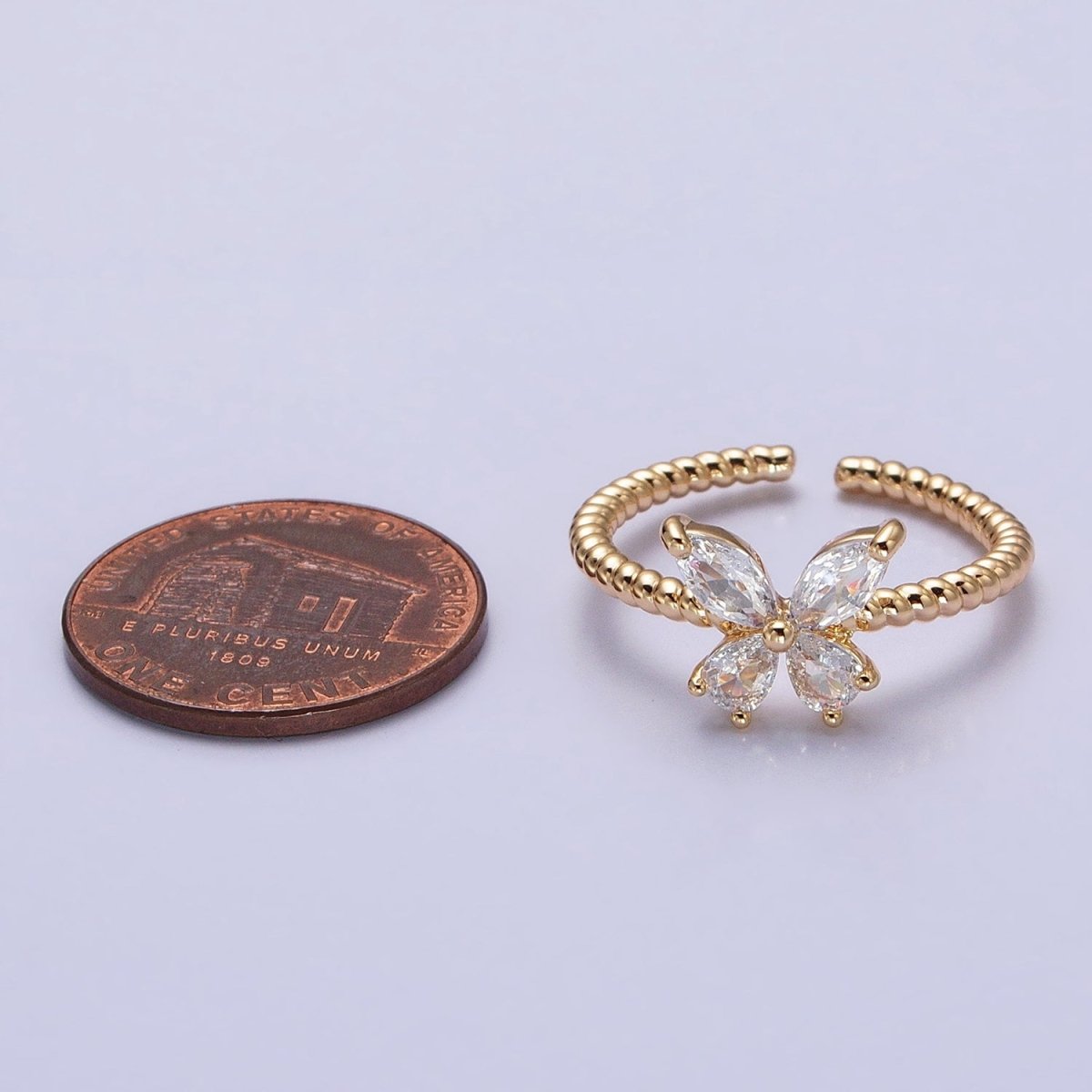 Thin Butterfly Ring CZ Mariposa Ring Open Adjustable Ring Rope Band O-1817 O-1818