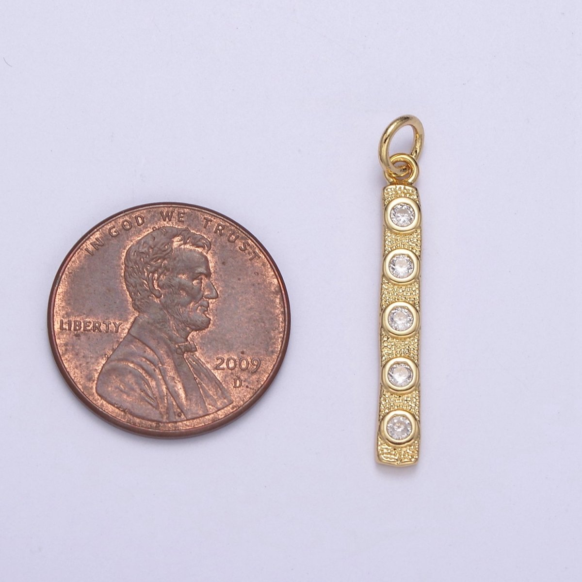 Thin Cubic Zirconia Stick Bar Cubic Zirconia Charms, Clear, Pink, Green CZ Bar Pendant, Gold Filled over Brass C-309