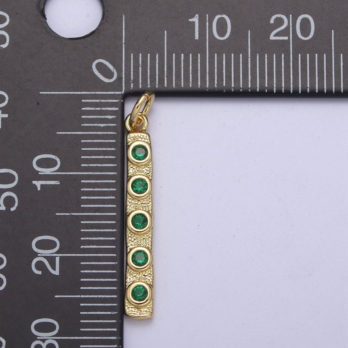 Thin Cubic Zirconia Stick Bar Cubic Zirconia Charms, Clear, Pink, Green CZ Bar Pendant, Gold Filled over Brass C-309