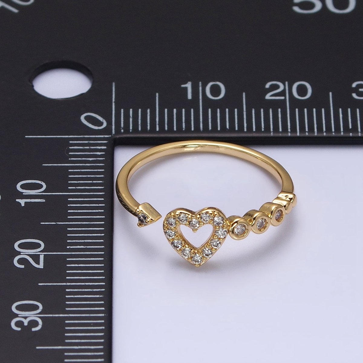 Thin Gold Heart Ring with Micro Pave CZ Stone Minimalist Jewelry O-1811 O-1812