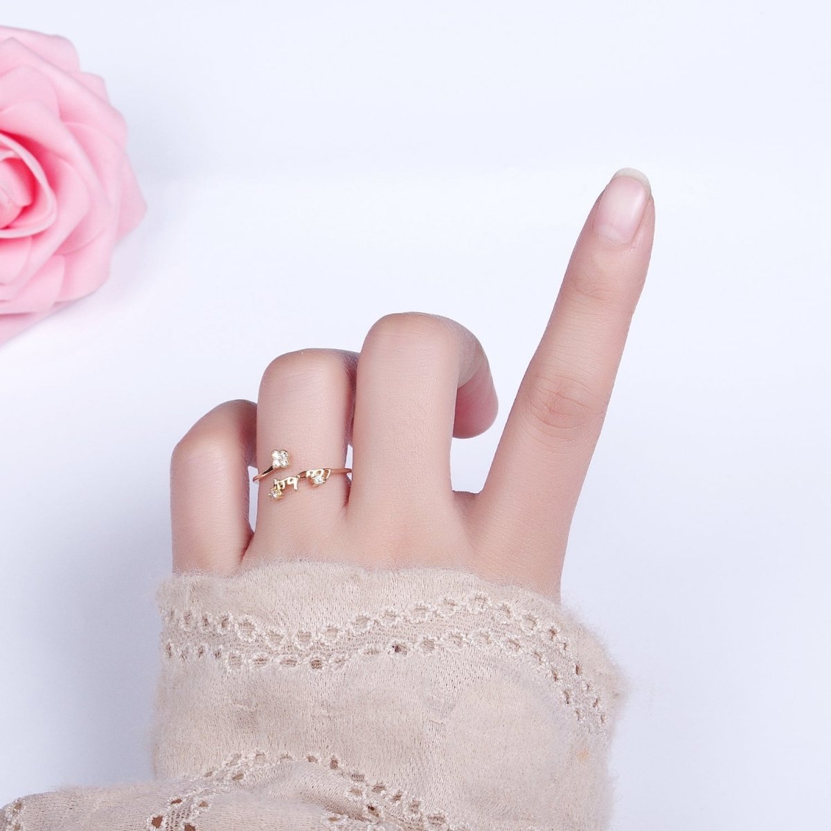 Thin Gold Plated Ring Wrap Flower CZ Stone Ring for Minimalist Jewelry O-1807 O-1808