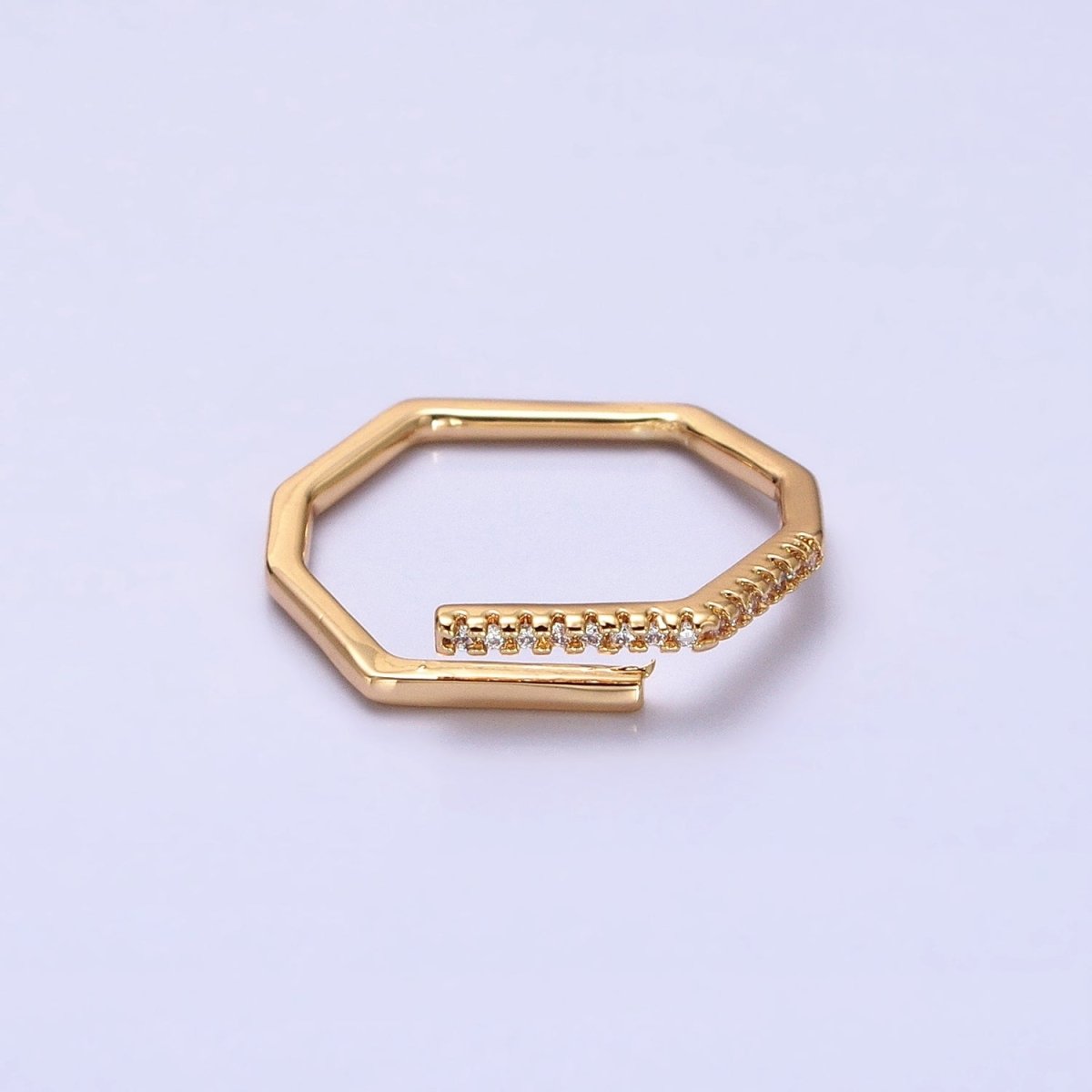 Thin Hexagon Ring Modern Minimalist Geometric Ring Honeycomb stackable ring in Gold Silver with Micro Pave CZ Stone R-480 R-498