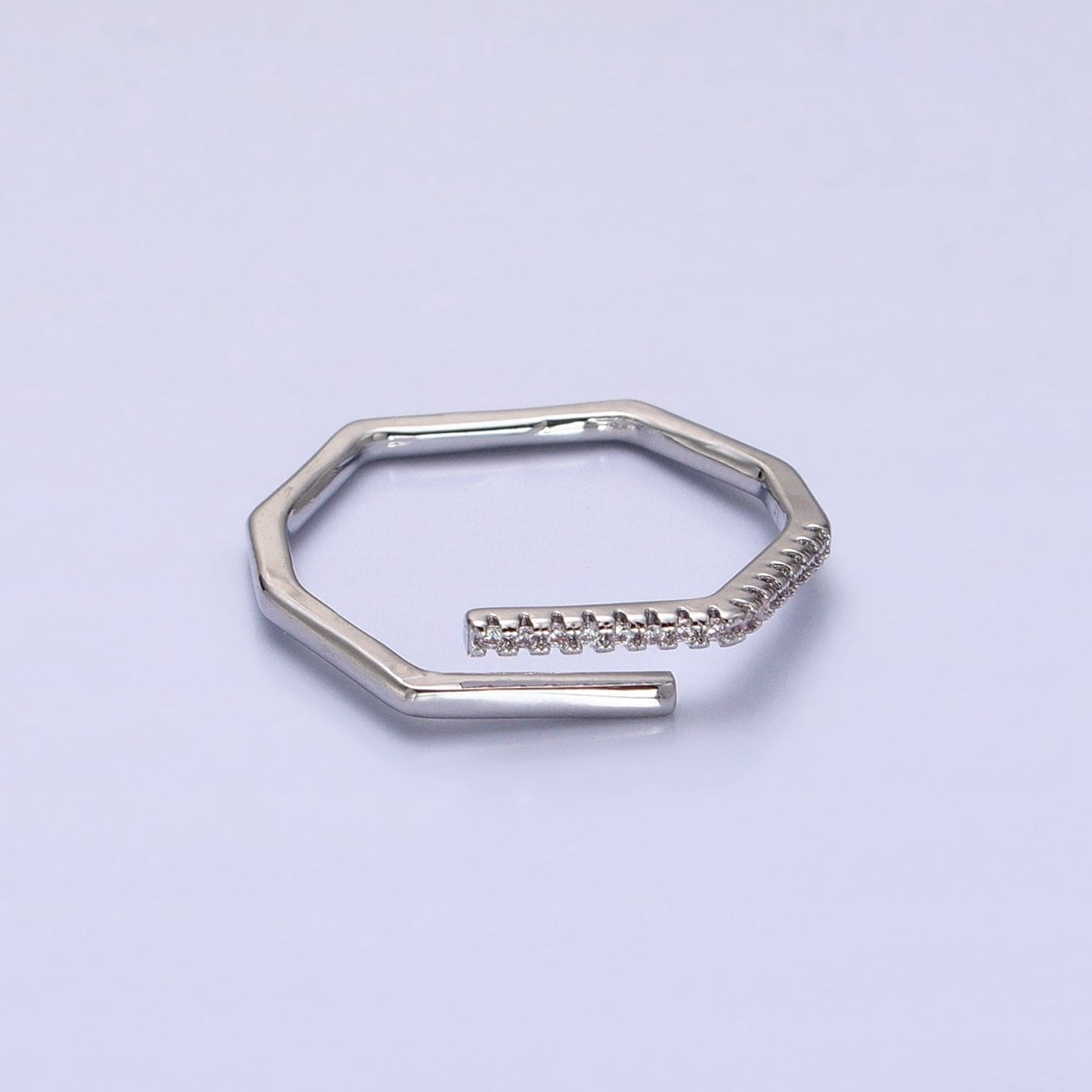 Thin Hexagon Ring Modern Minimalist Geometric Ring Honeycomb stackable ring in Gold Silver with Micro Pave CZ Stone R-480 R-498