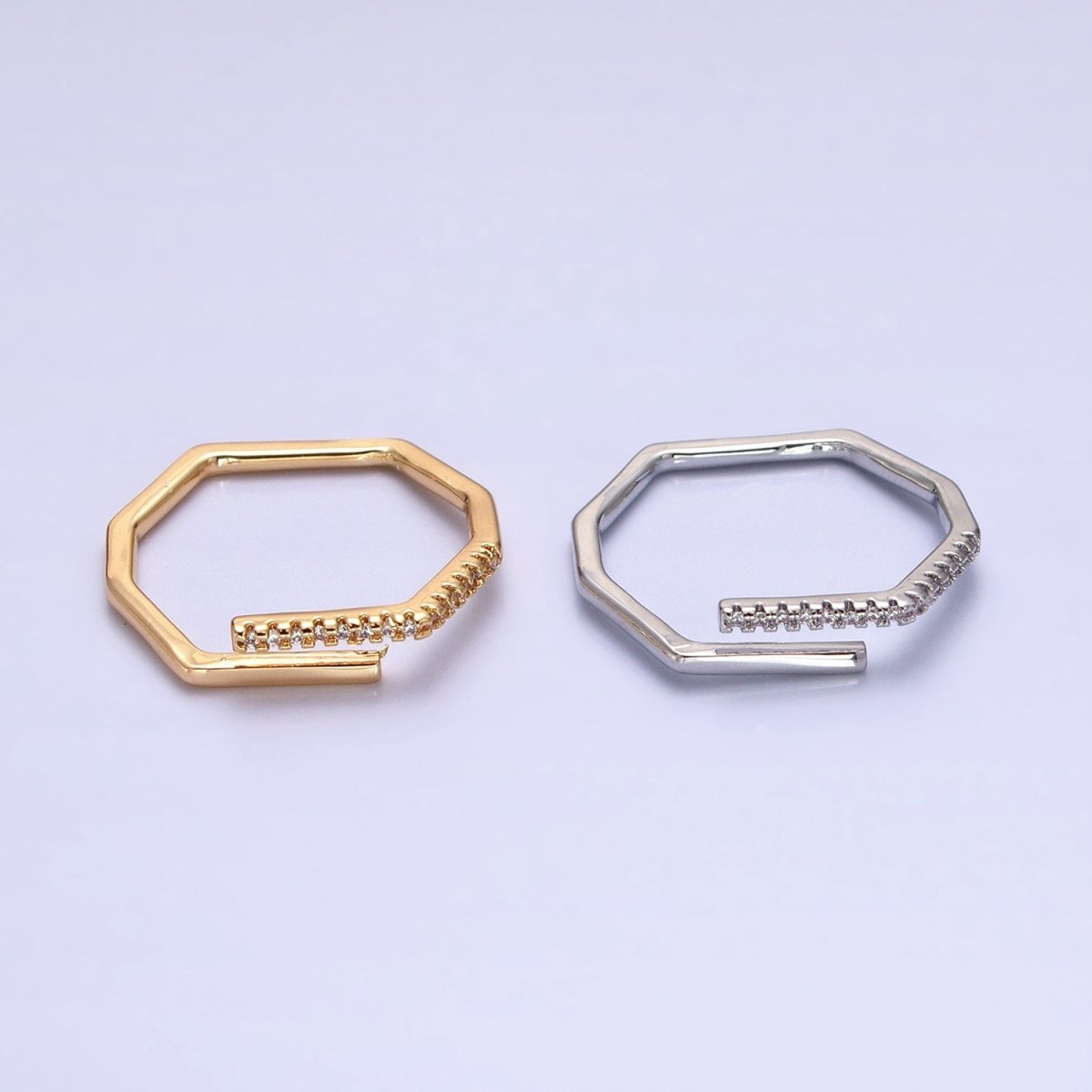 Thin Hexagon Ring Modern Minimalist Geometric Ring Honeycomb stackable ring in Gold Silver with Micro Pave CZ Stone R-480 R-498