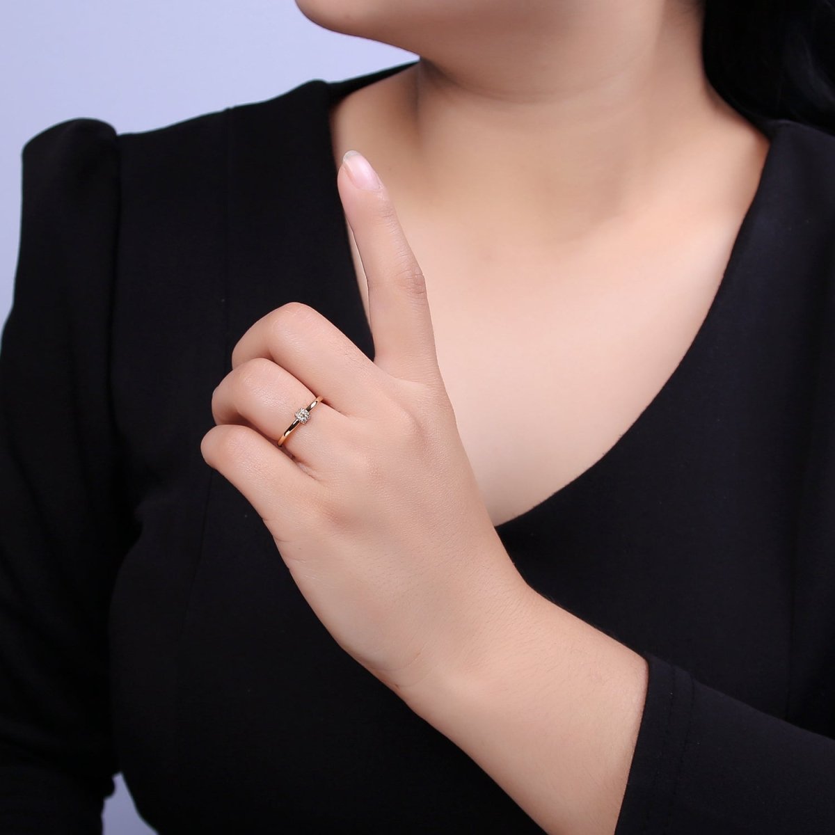 OS Thin ring, tiny CZ gold band ring U-363