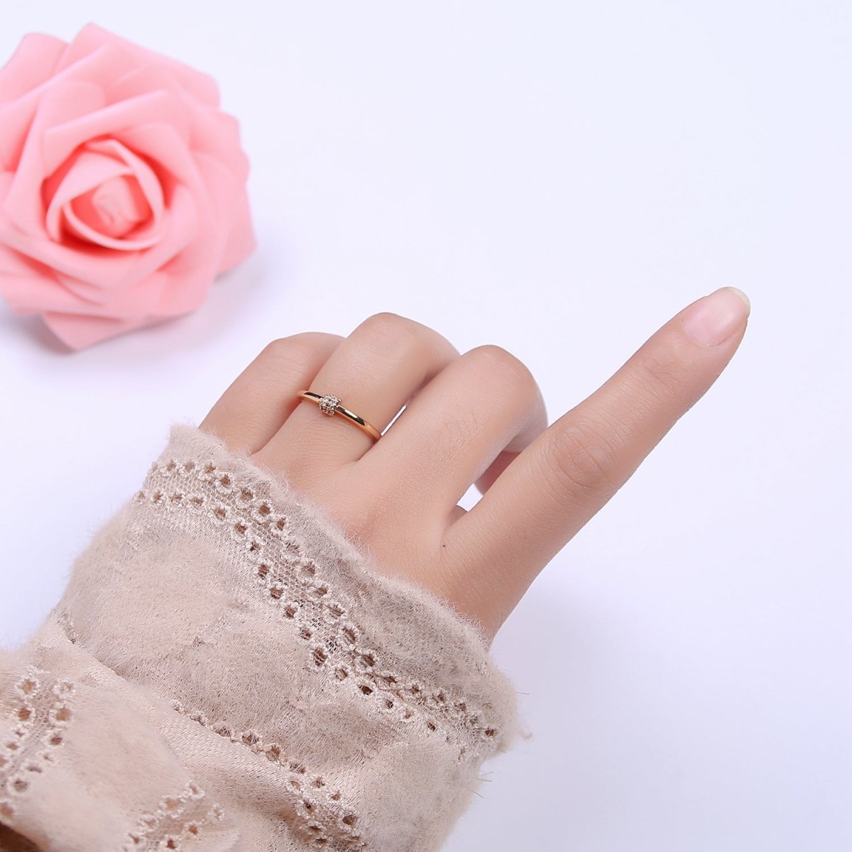 OS Thin ring, tiny CZ gold band ring U-363