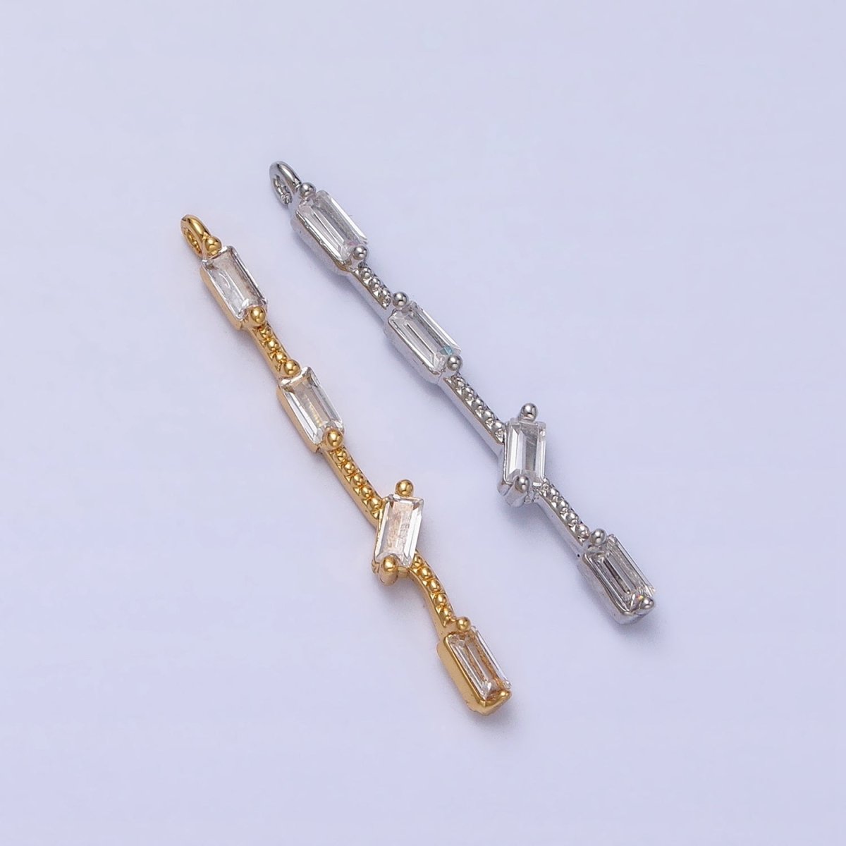 Thin Rope with four Baguette CZ Charm in Gold Silver AC414 AC415