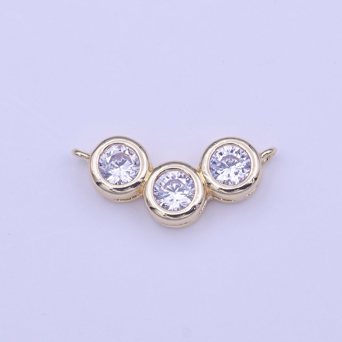 Three Bubble Round Clear CZ Gold Link Connector | Y-648 - DLUXCA