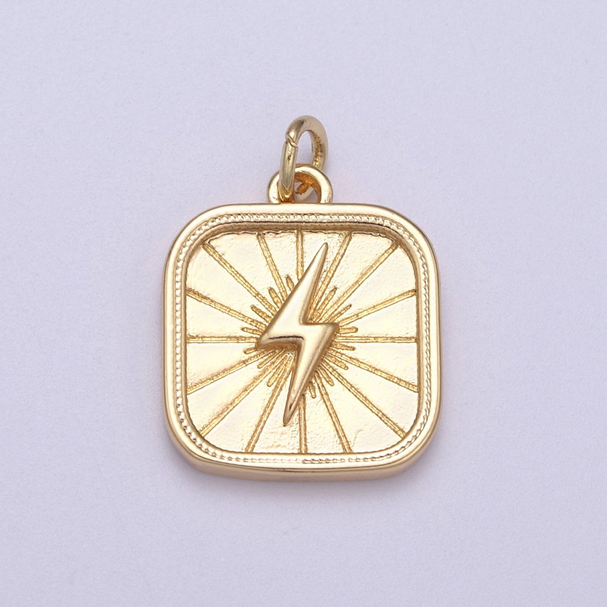 OS Thunder Bolt On Rectangle Shape Pendant, 16K Gold Filled Sunburst Charm, Necklace Bracelet Earring Supply N-275