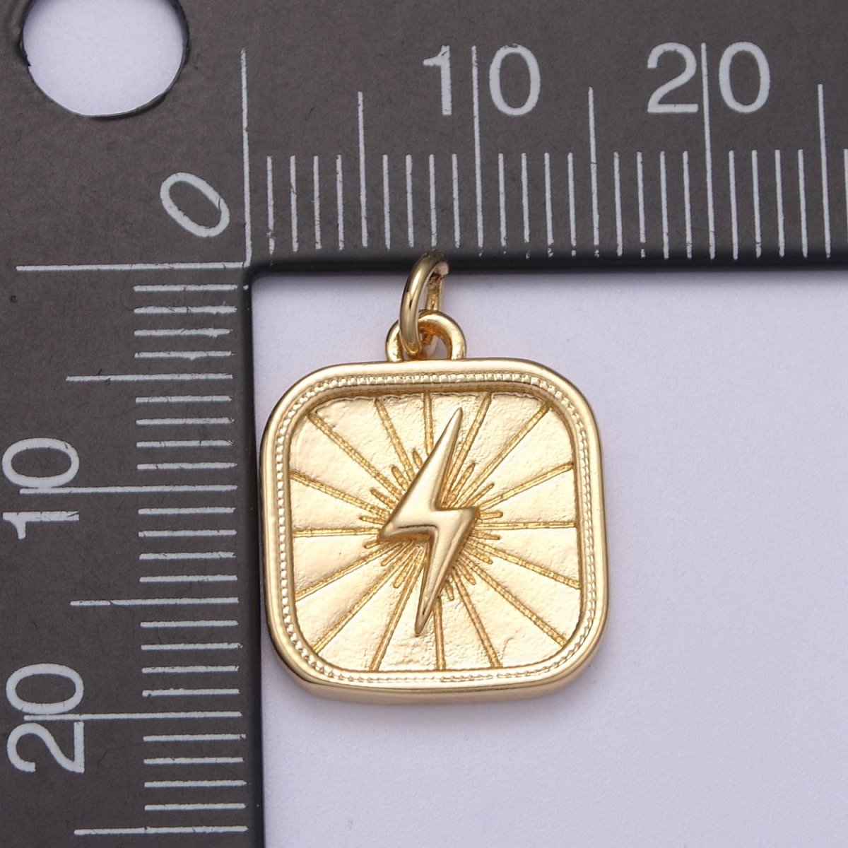 OS Thunder Bolt On Rectangle Shape Pendant, 16K Gold Filled Sunburst Charm, Necklace Bracelet Earring Supply N-275