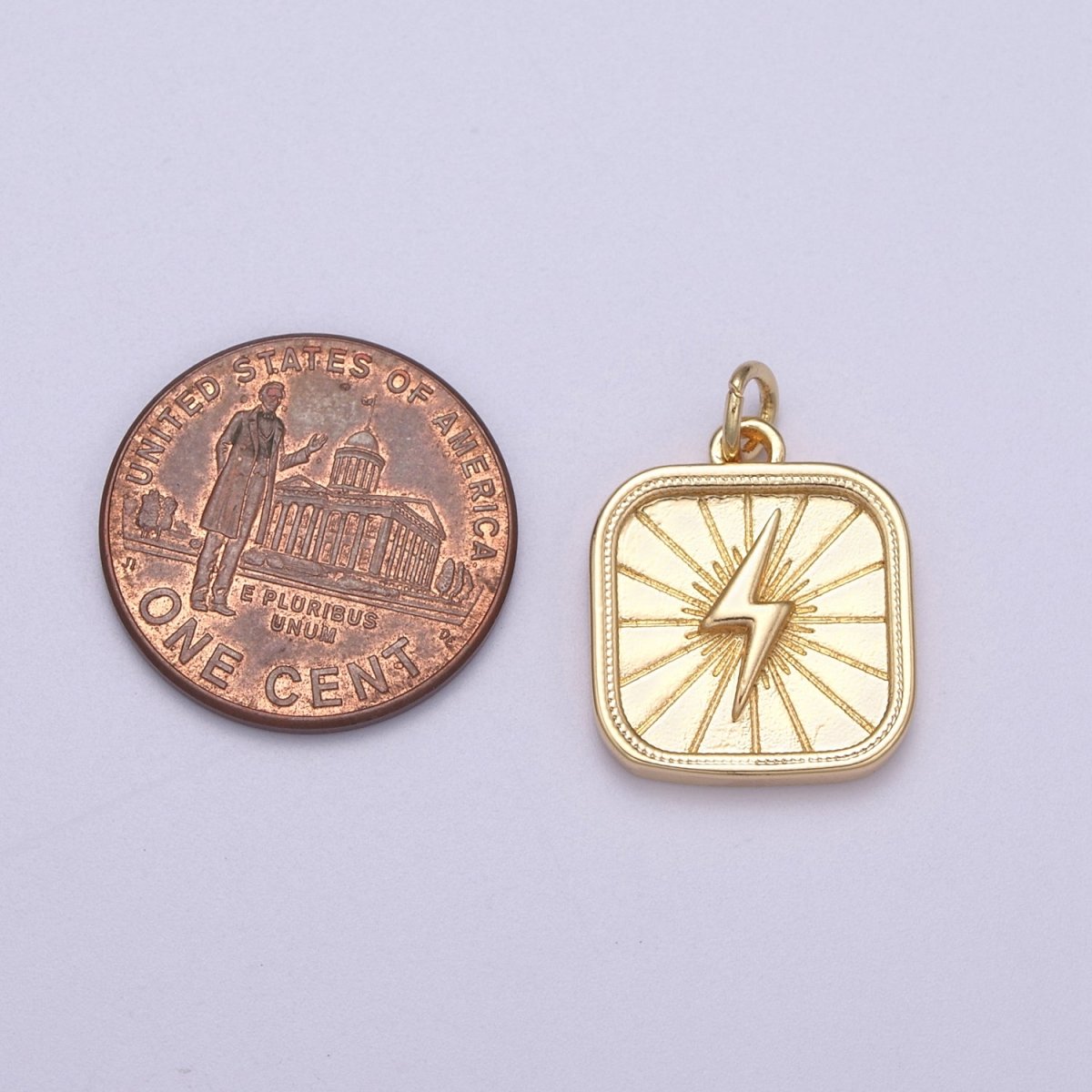 OS Thunder Bolt On Rectangle Shape Pendant, 16K Gold Filled Sunburst Charm, Necklace Bracelet Earring Supply N-275