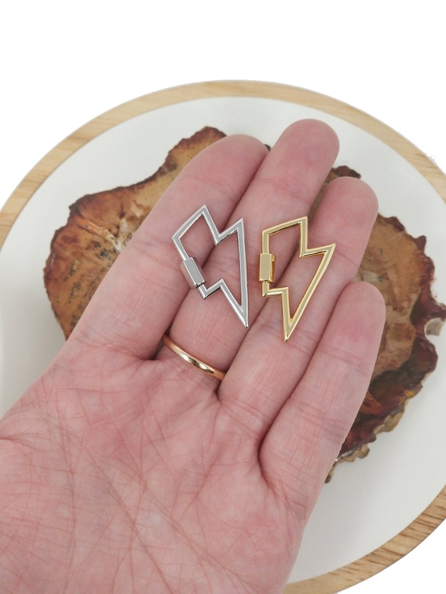 Thunder Lock in Gold Filled - White Gold Filled Lightning Bolt Clasps with Screw On Mechanism Carabiner Clasps 30mmX17mm K-264