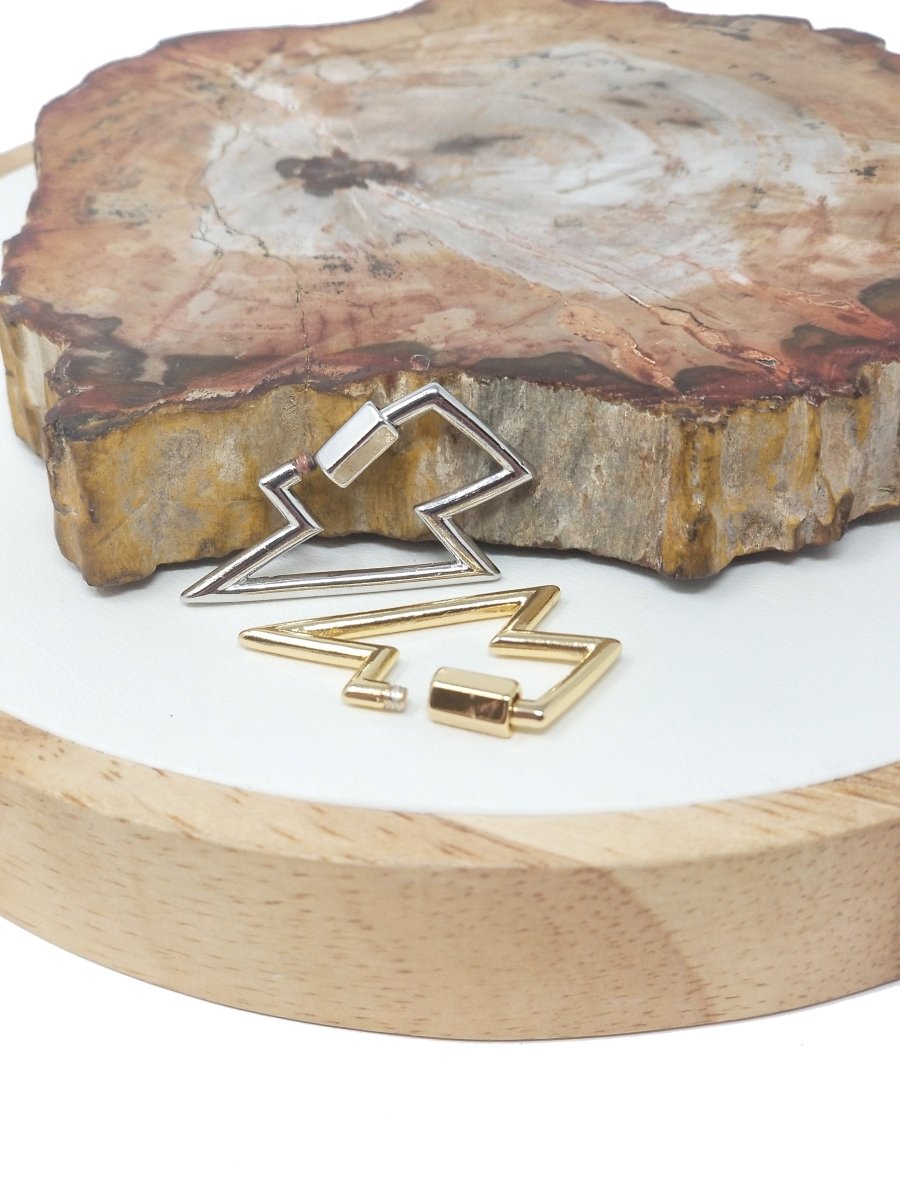 Thunder Lock in Gold Filled - White Gold Filled Lightning Bolt Clasps with Screw On Mechanism Carabiner Clasps 30mmX17mm K-264