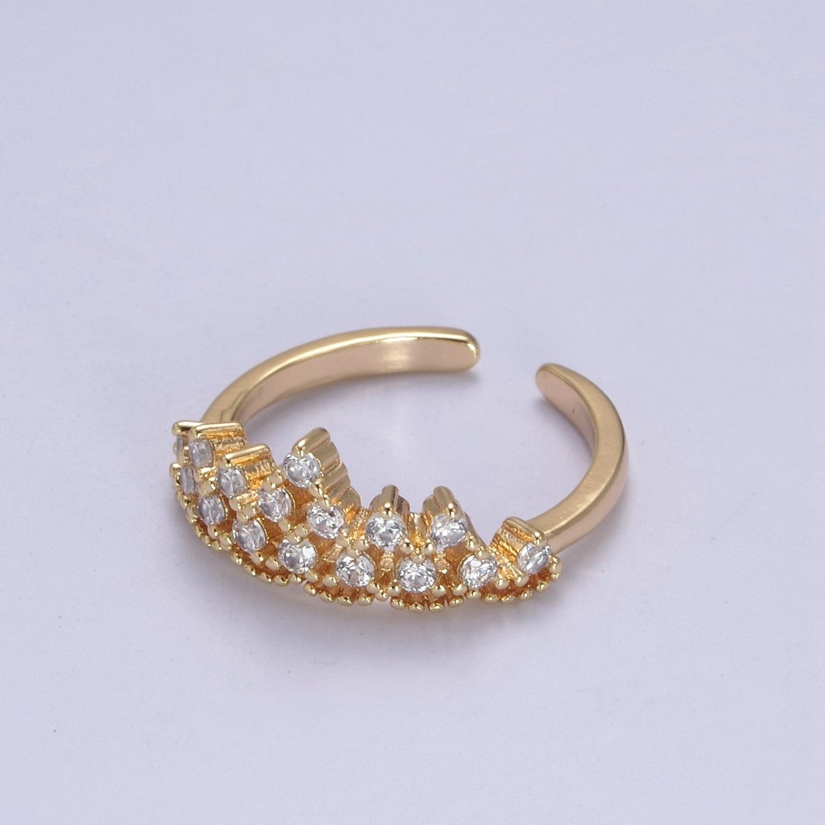 Tiara Crown Crystal Cubic Zirconia CZ Adjustable Ring, 16K Gold Filled Statement Jewelry U-347 - DLUXCA