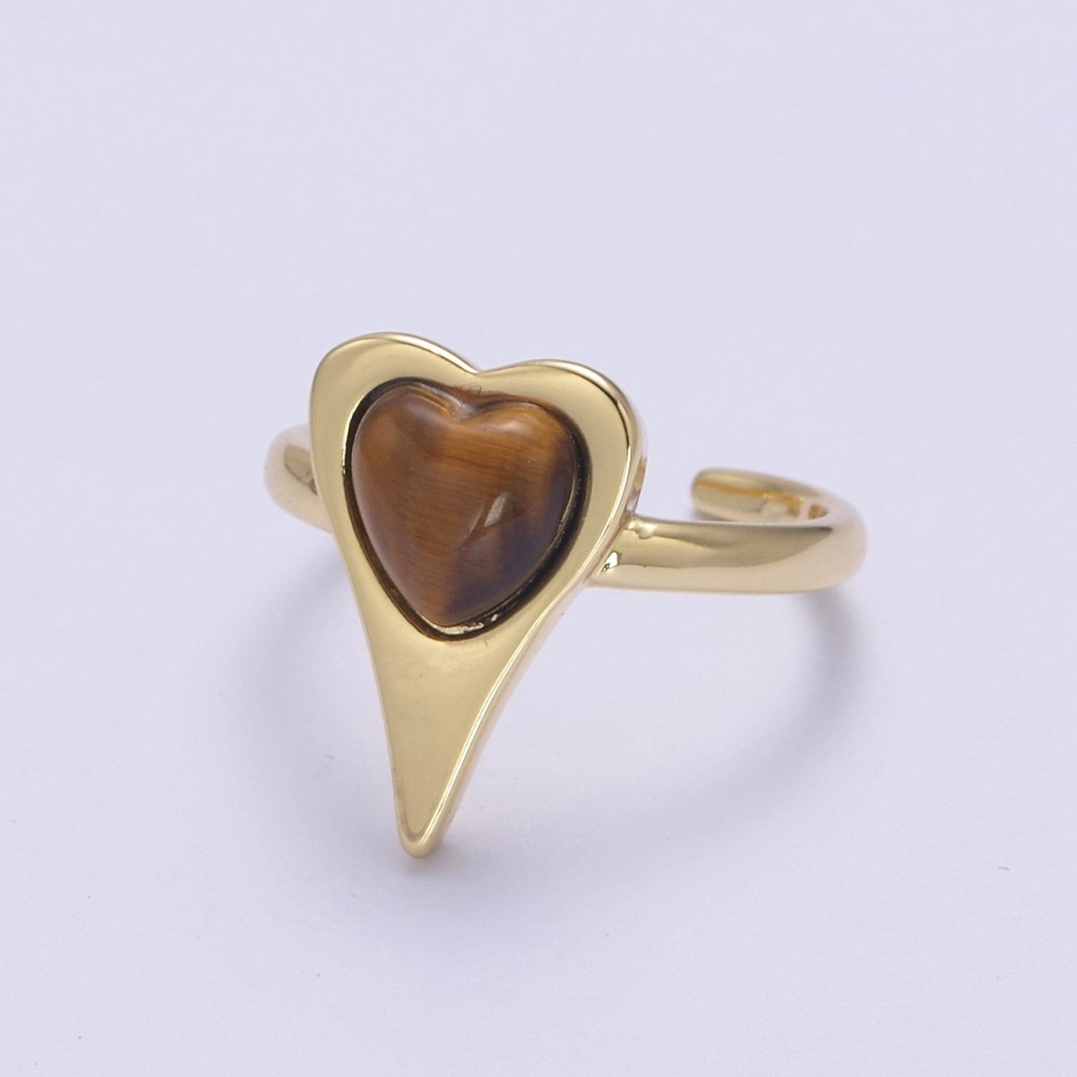 Tiger Eye Beads Heart Ring in 14k Gold Filled Open Adjustable Gemstone Ring U-235