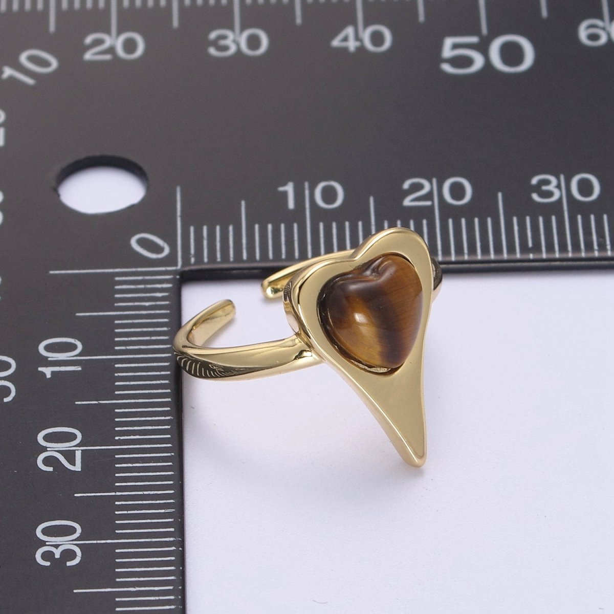 Tiger Eye Beads Heart Ring in 14k Gold Filled Open Adjustable Gemstone Ring U-235