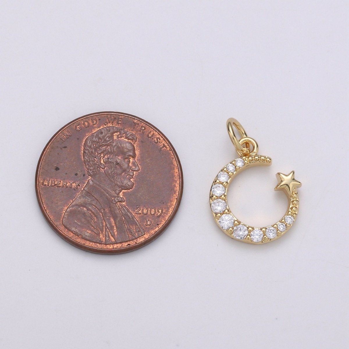Tiny 14k Gold Filled Micro Pave Moon Charm, Cubic Zirconia Moon Star Pendant Charm, Celestial Charm Necklace Earring Bracelet DIY Jewelry C-821 - DLUXCA