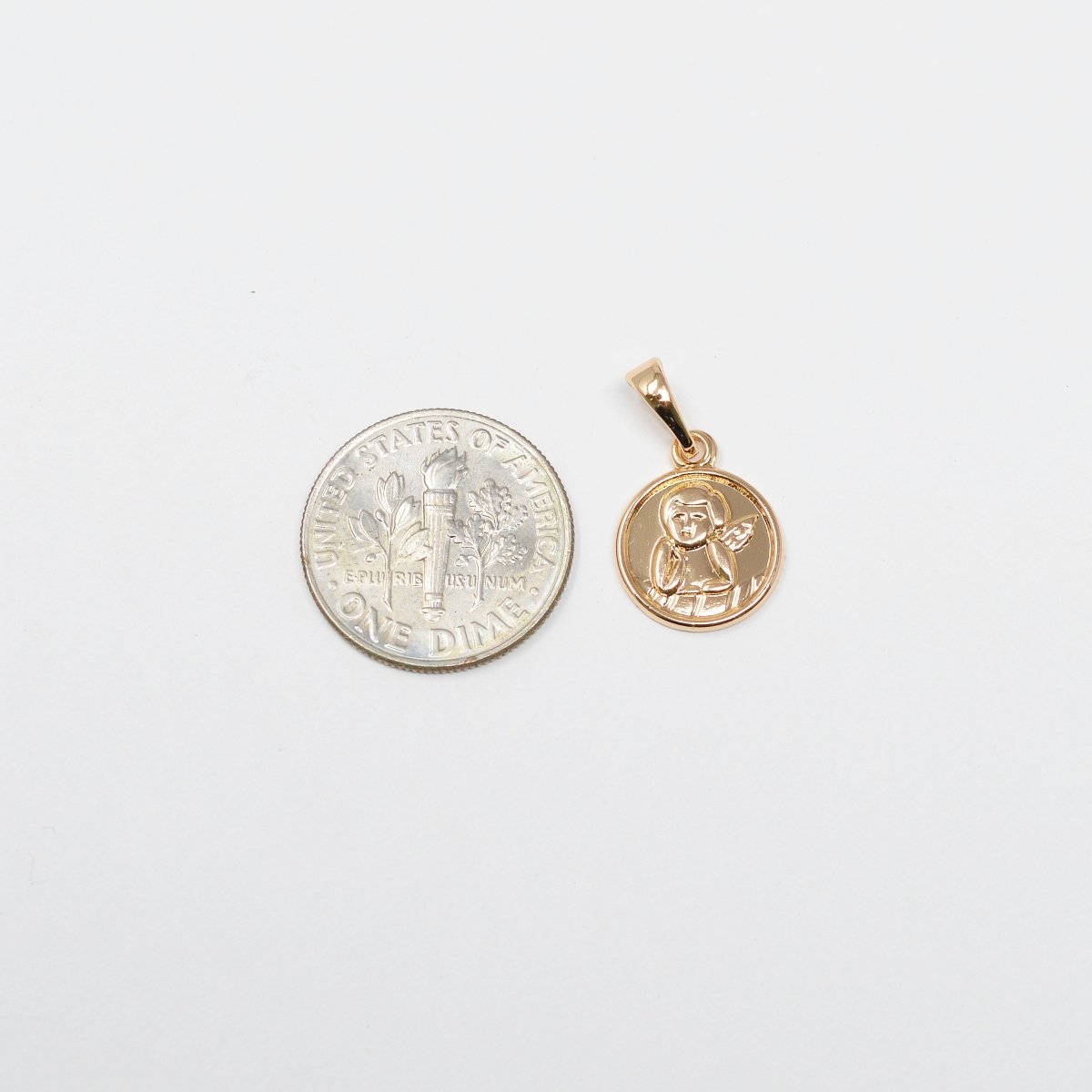 Tiny Angel Charm 18K Gold Filled Cherub Charms Round Disc Charm for Valentine's Day Love Jewelry Supply Love Friendship Jewelry J-269