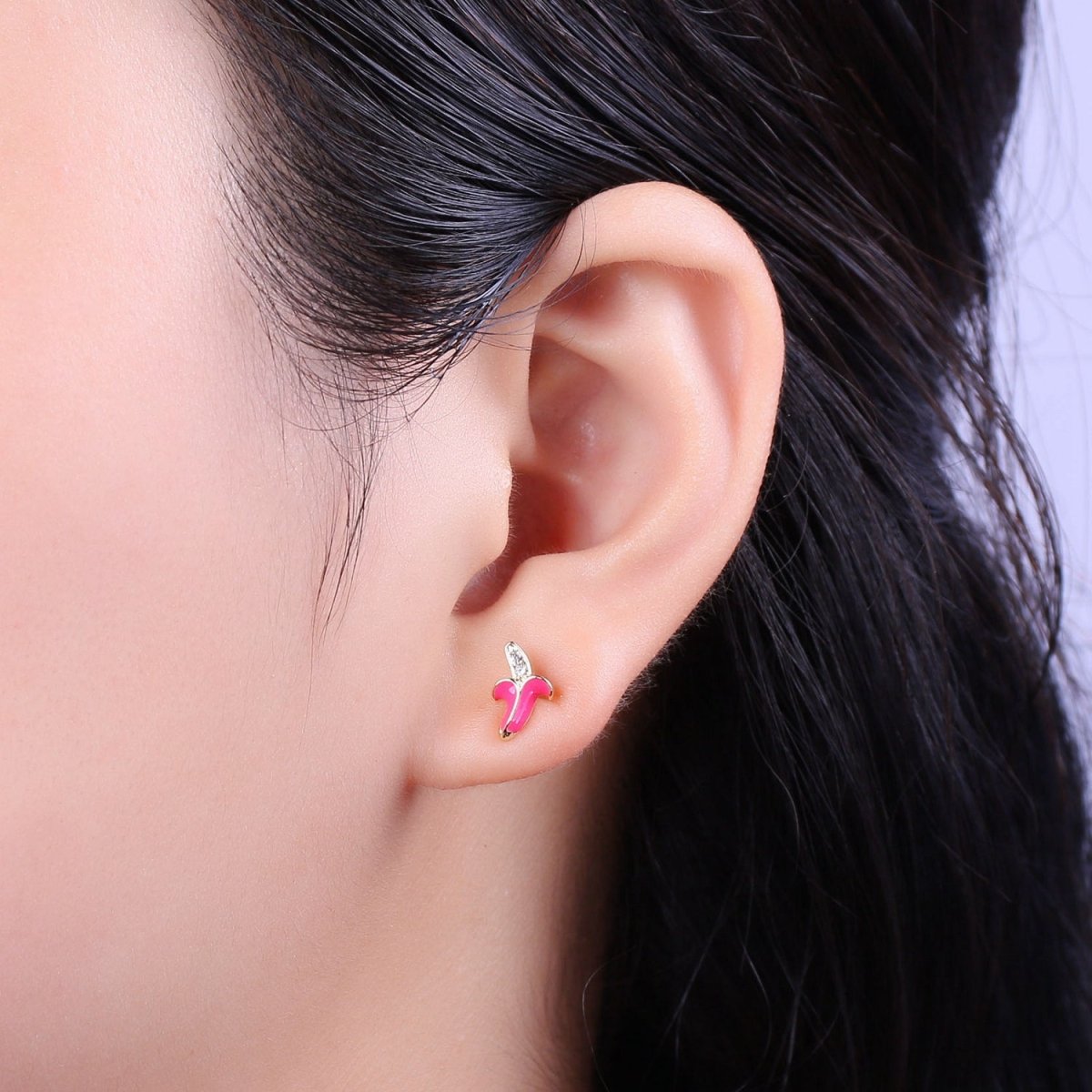 Tiny banana stud earrings, dainty banana earrings, unique fruit earrings, fruit jewelry T-150 ~ T-154