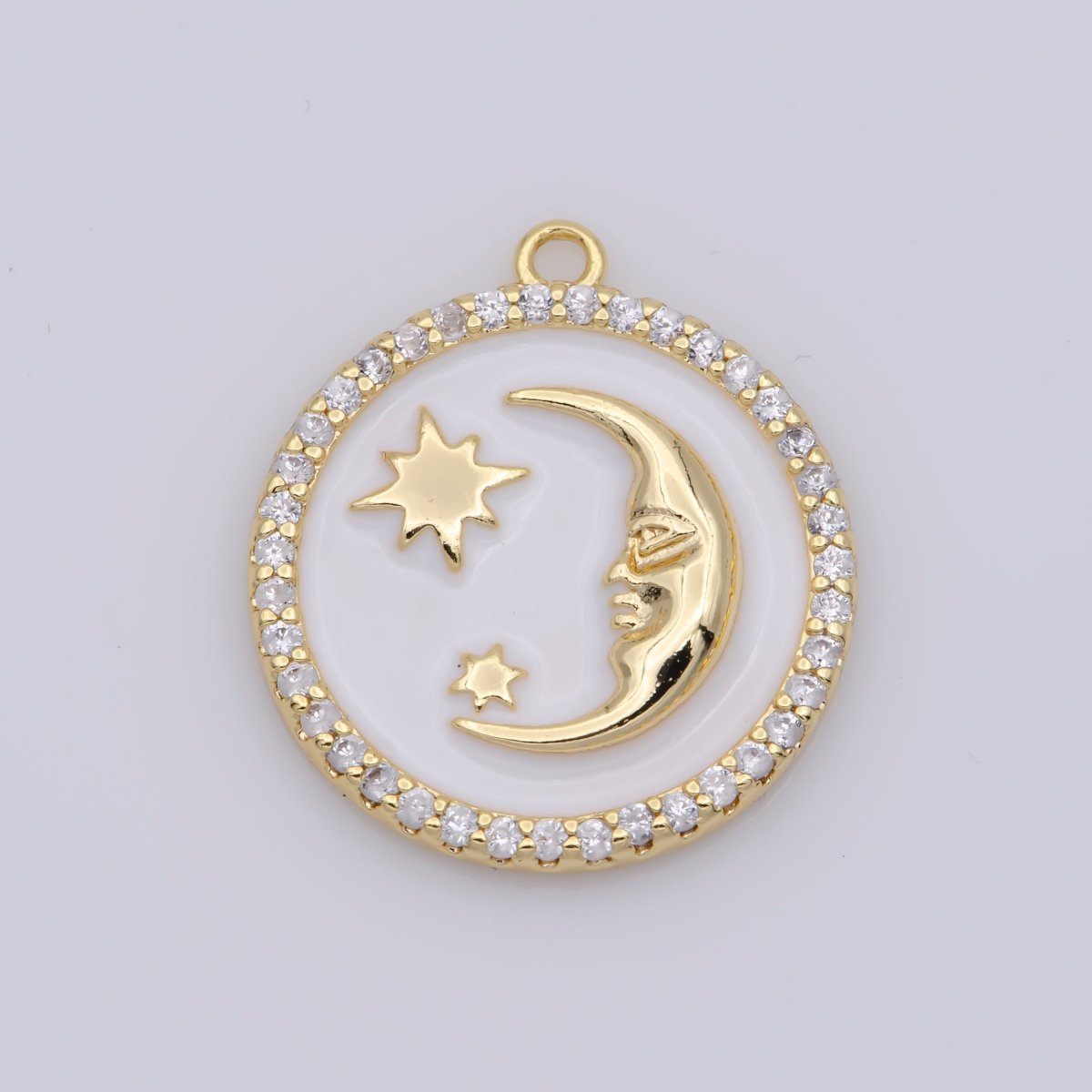 Tiny Celestial Charm White Blue Enamel Moon and Star Charms with Micro Pave Coin Base Moon Charms Jewelry Supplies M-906