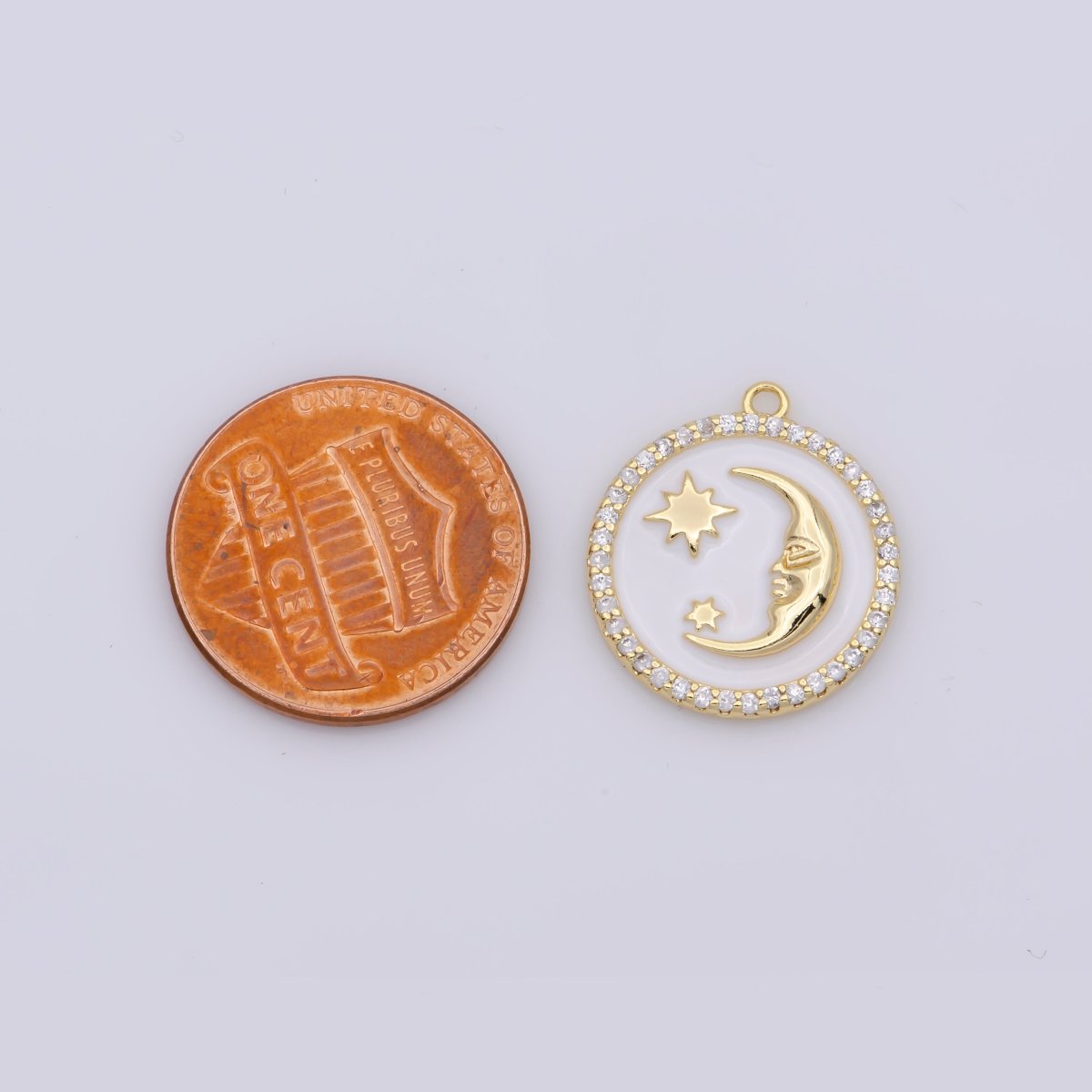 Tiny Celestial Charm White Blue Enamel Moon and Star Charms with Micro Pave Coin Base Moon Charms Jewelry Supplies M-906