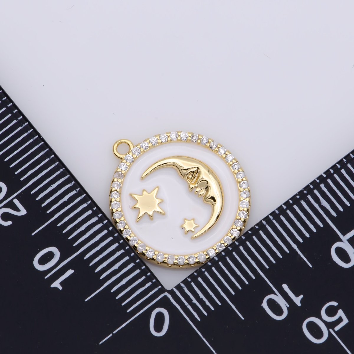Tiny Celestial Charm White Blue Enamel Moon and Star Charms with Micro Pave Coin Base Moon Charms Jewelry Supplies M-906